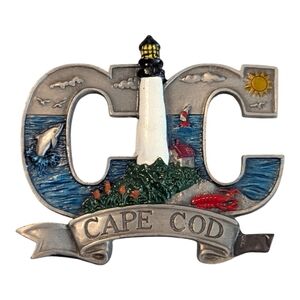 Vintage Pewter Cape Cod Massachusetts Ocean Fun Refrigerator Fridge Magnet 2.25"